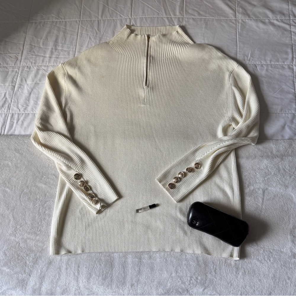 Vivienne Hu White Quarter Zip Sweater